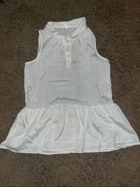 Women’s White Sleeveless Peplum Polo Tank